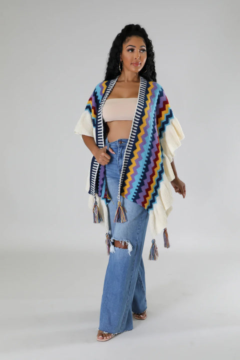 Multi Color Ruffle Kimono