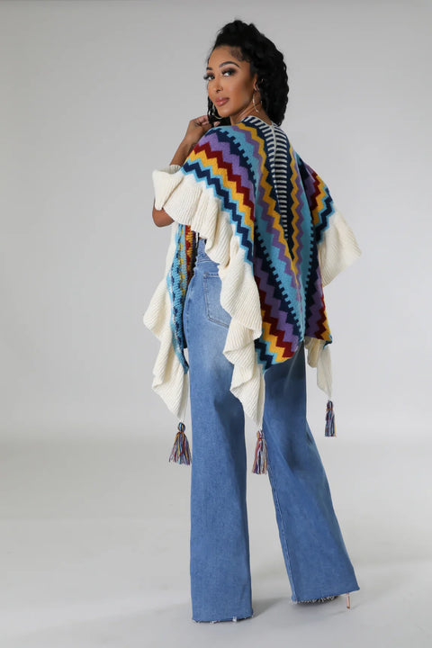Multi Color Ruffle Kimono