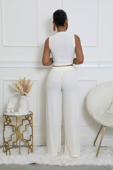 Wrinkle Texture Crop Top & Pants Set