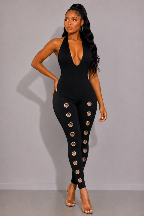 Ribbed Grommet Detail Jumpsuit