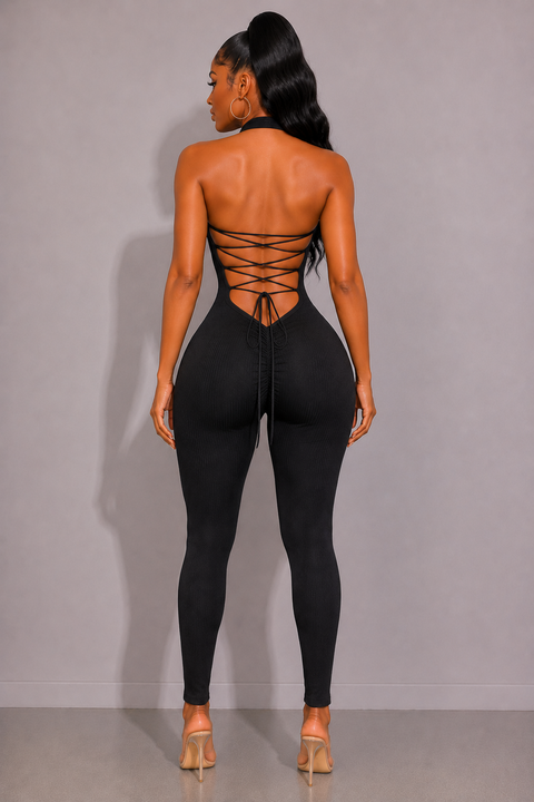 Ribbed Grommet Detail Jumpsuit