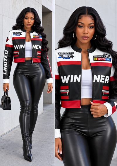 "Winner" Faux Leather Moto Jacket