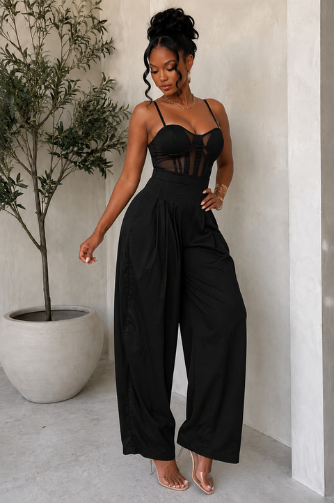 Mesh Detail Corset Top Jumpsuit