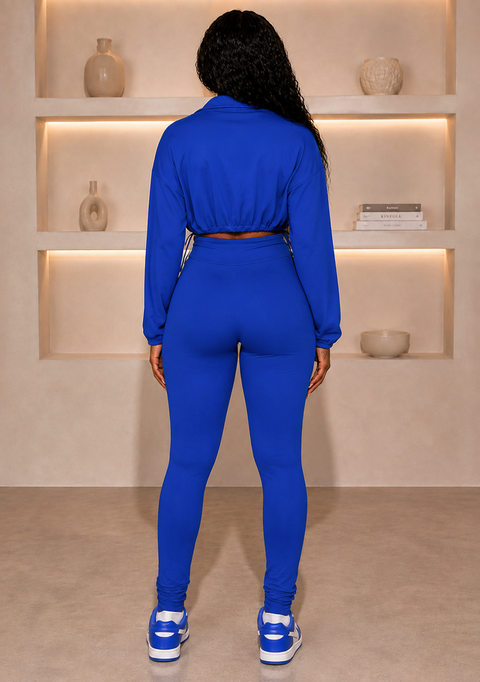 Solid Zip Up Crop Jacket & Leggings Set