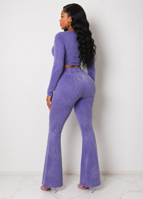 Washed Crop Top & Flare Pants Set