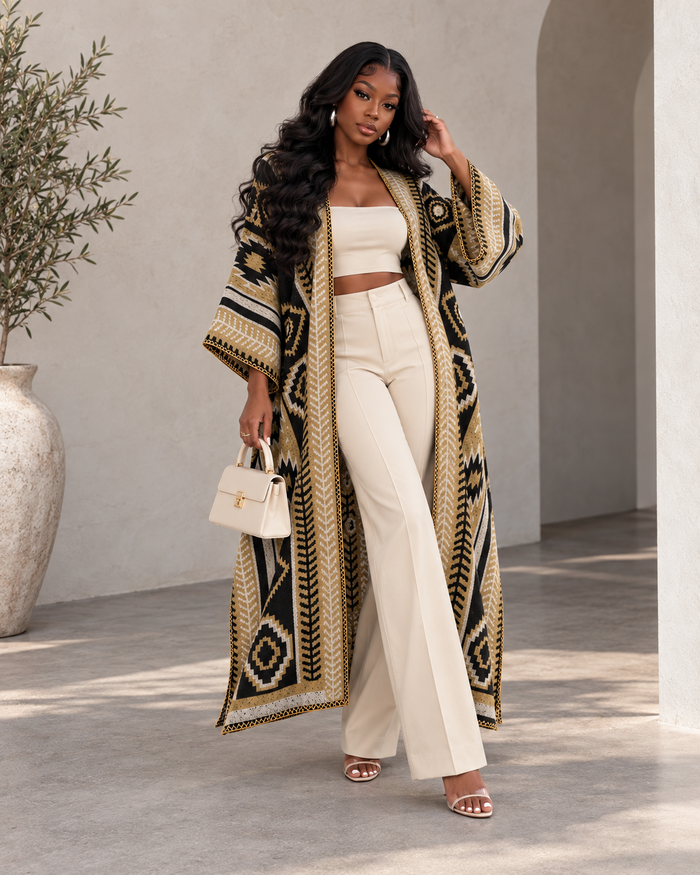 Geo Color Long Cardigan