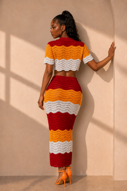Crochet Crop Shirt & Long Skirt Set
