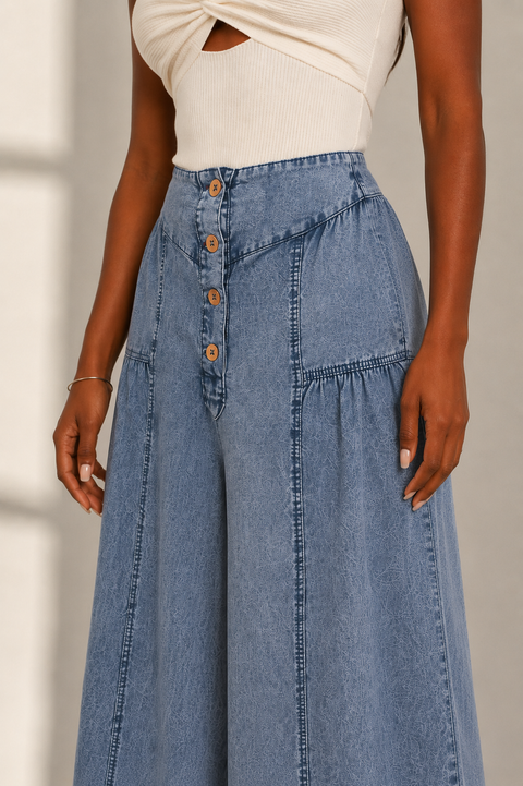 Button Detail Denim Pants