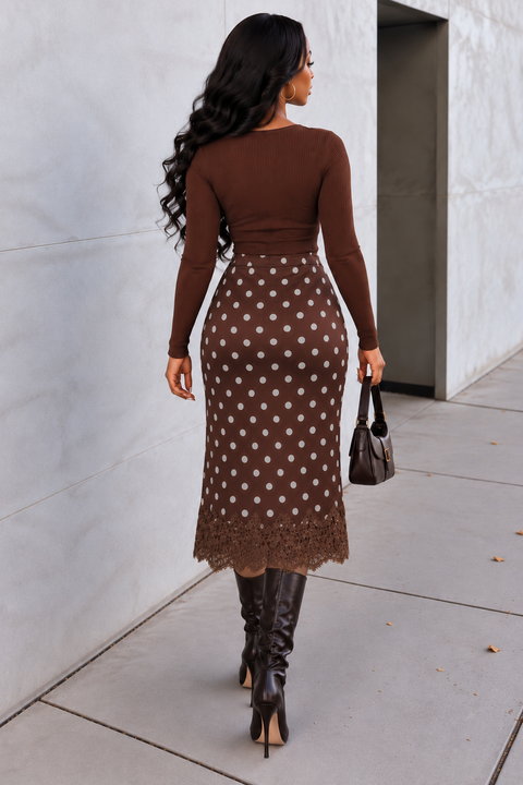 Satin Lace Trim Long Skirt