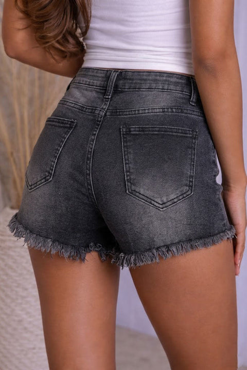 Rhinestone Pocket Detail Denim Shorts