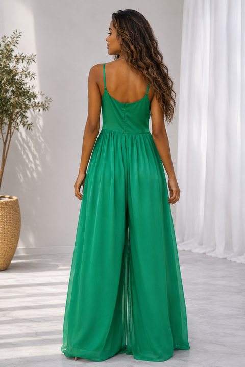 Satin Contrast Chiffon Jumpsuit