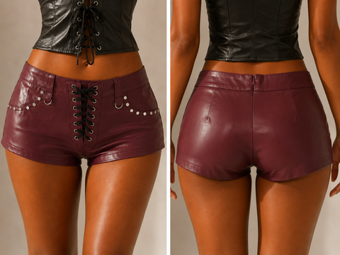 Lace Up Faux PU Shorts