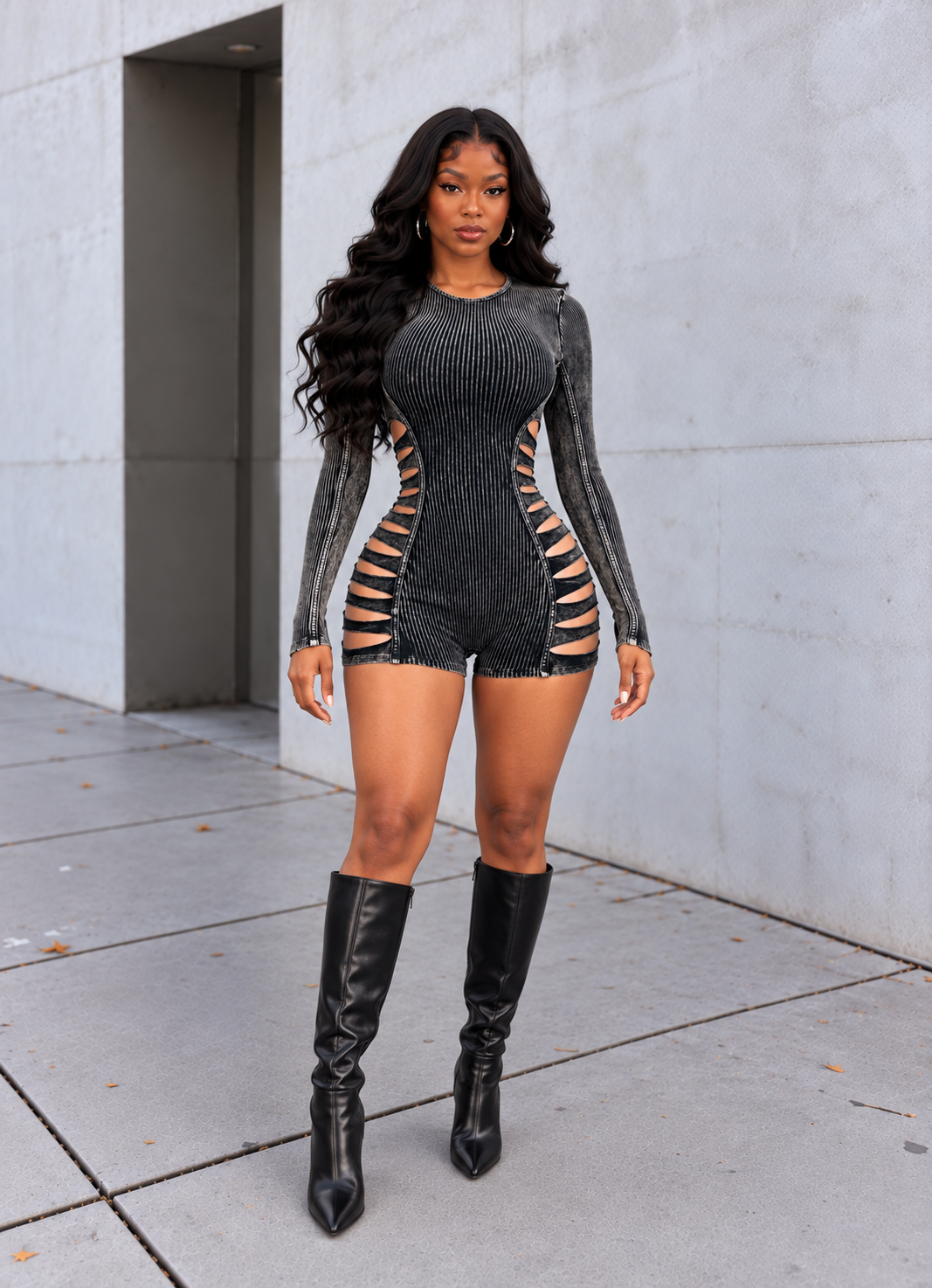 Washed Side Laser Cut Romper