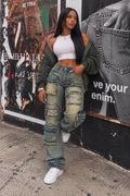 Washed Cargo Stacked Jeans