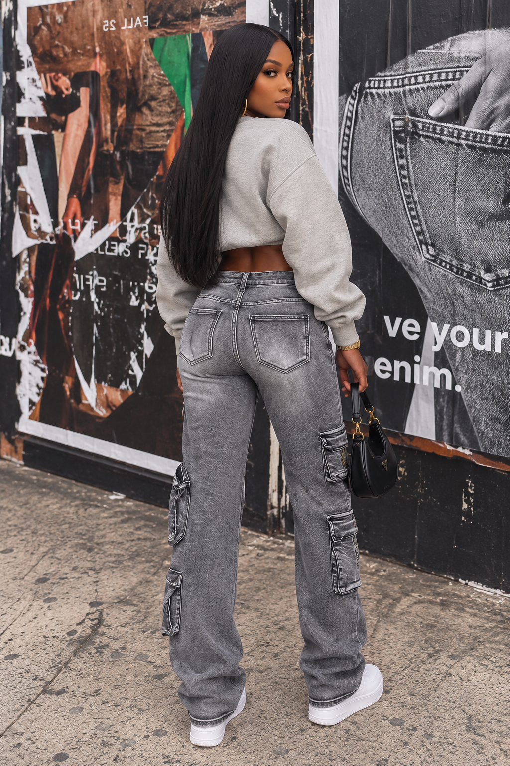 Washed Cargo Stacked Jeans