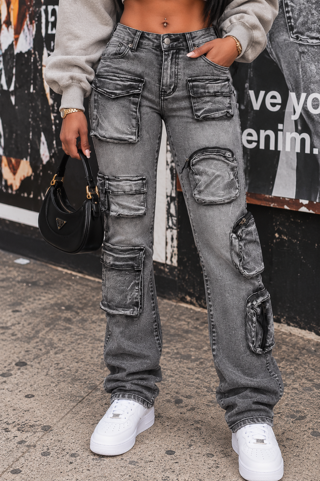 Washed Cargo Stacked Jeans