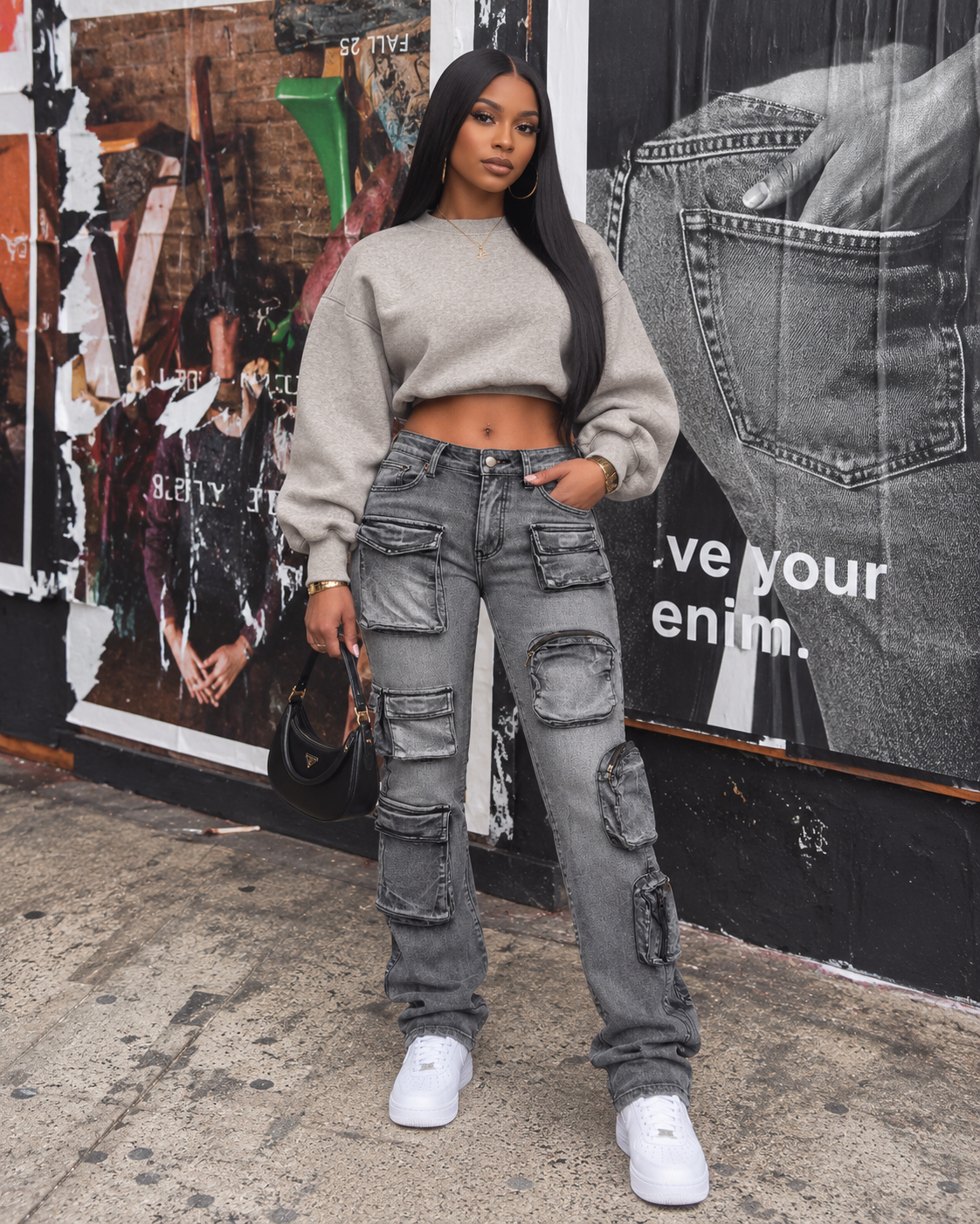 Washed Cargo Stacked Jeans