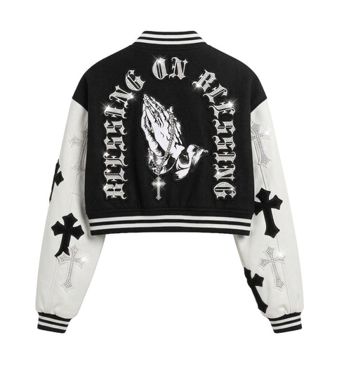 Faux PU Sleeve Varsity Jacket