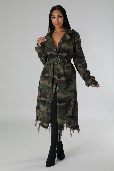 Twill Camo Coat W/Belt