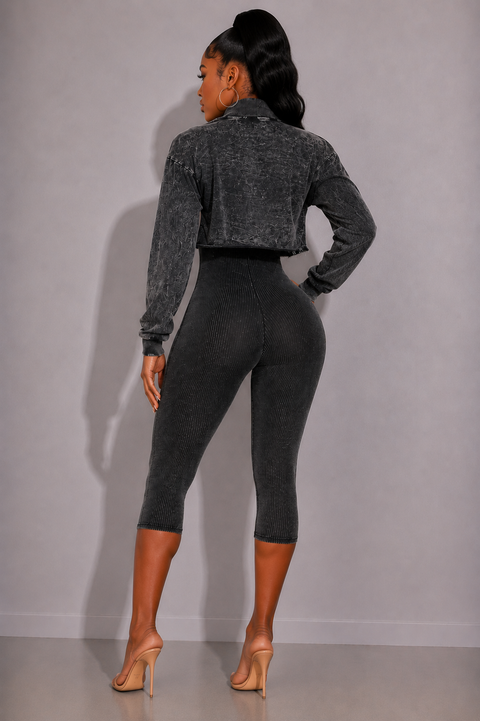 Washed Crop Jacket & Capri Romper Set