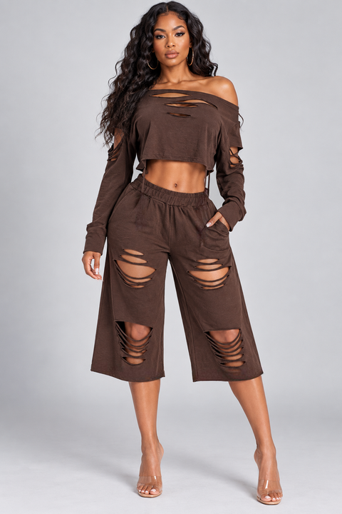 Cutout Top & Bermuda Pants Set