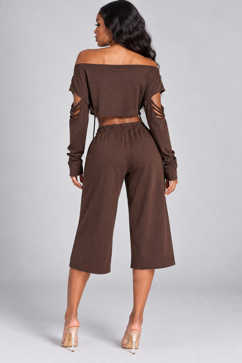 Cutout Top & Bermuda Pants Set
