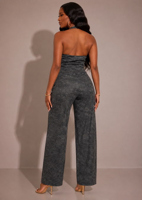 Washed PU Halter Top & Pants Set