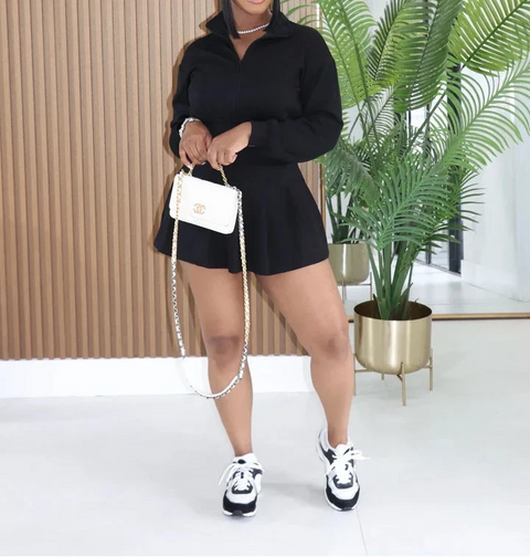 LS Zipper Top & Pleated Skort Set