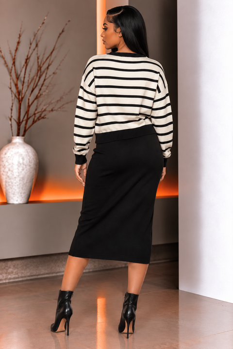 Striped Sweater Top & Skirt Set