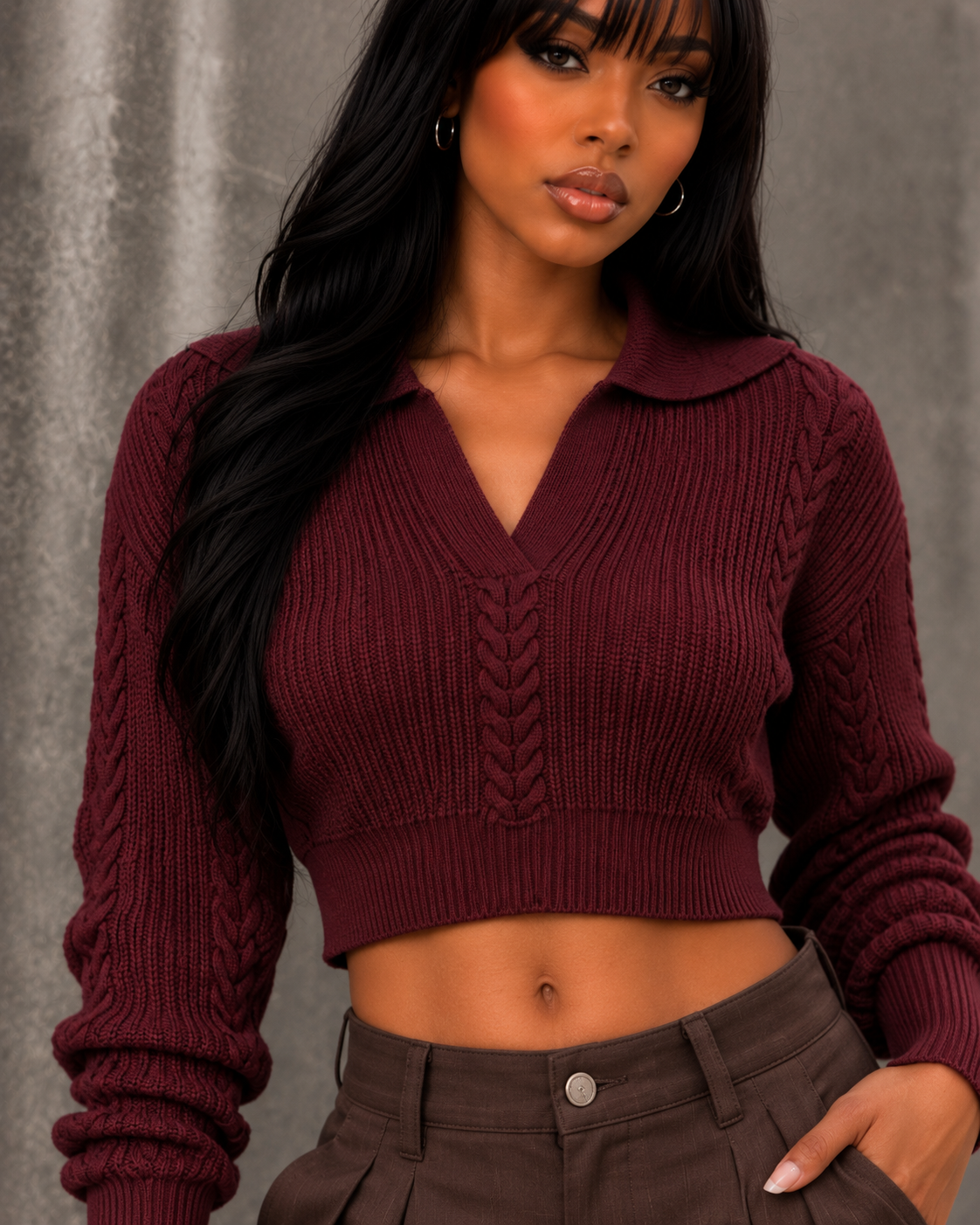 Collared Crop Sweater Top