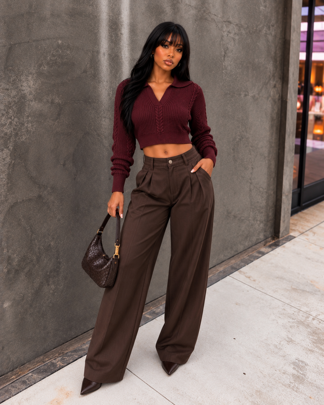 Collared Crop Sweater Top