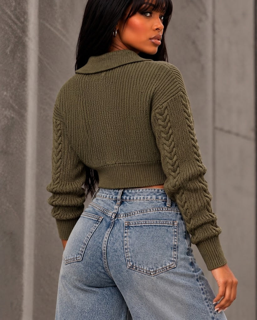 Collared Crop Sweater Top