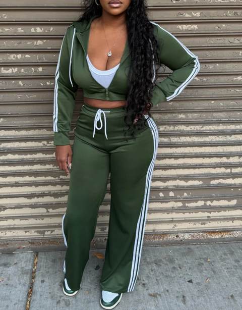 Side Striped Zip Up Top & Pants Set