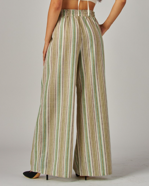 Striped Pompons Drawstring Pants