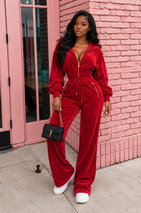 Velour Zip-Up Jacket & Jogger Set