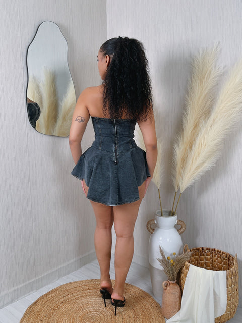 Denim Tube Romper Dress