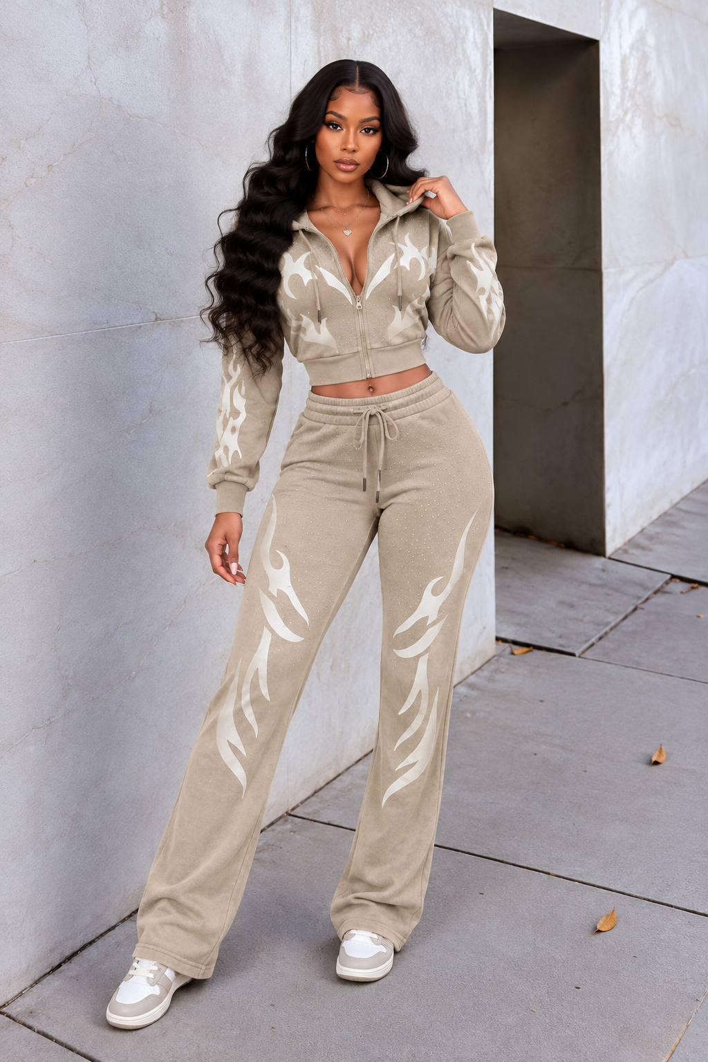 Washed Fleece Stone Hoodie & Pants Set