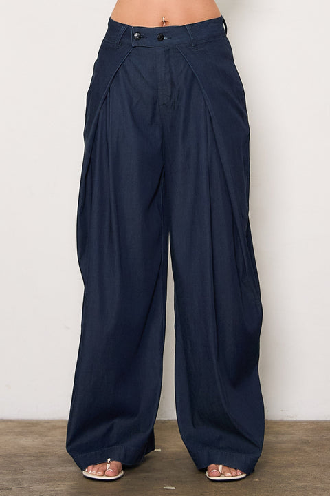 Side Folded Detail Denim Pants