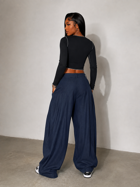 Side Folded Detail Denim Pants