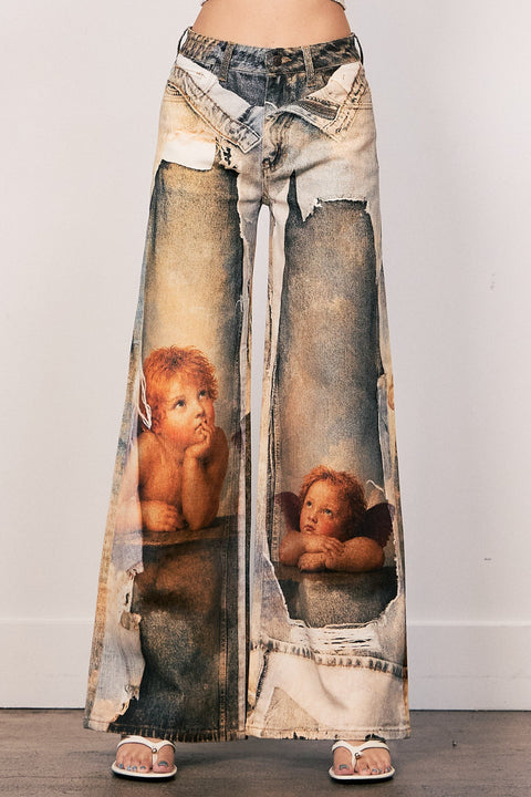 Angel Printed Denim Pants