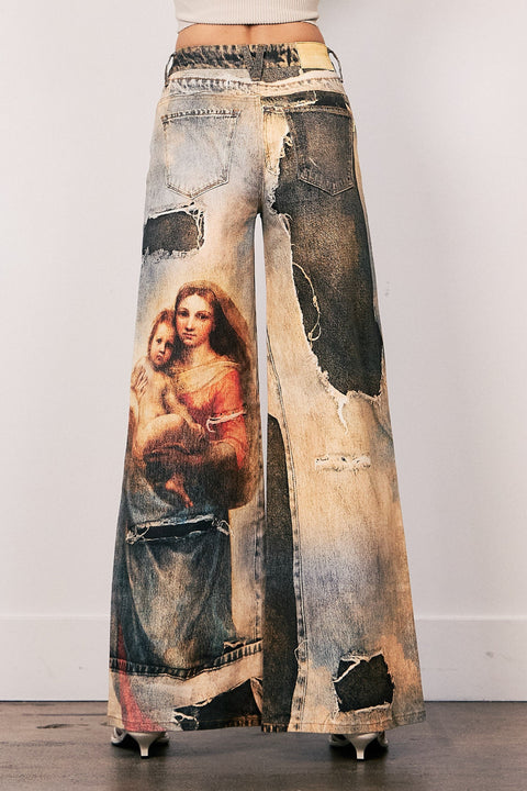 Angel Printed Denim Pants