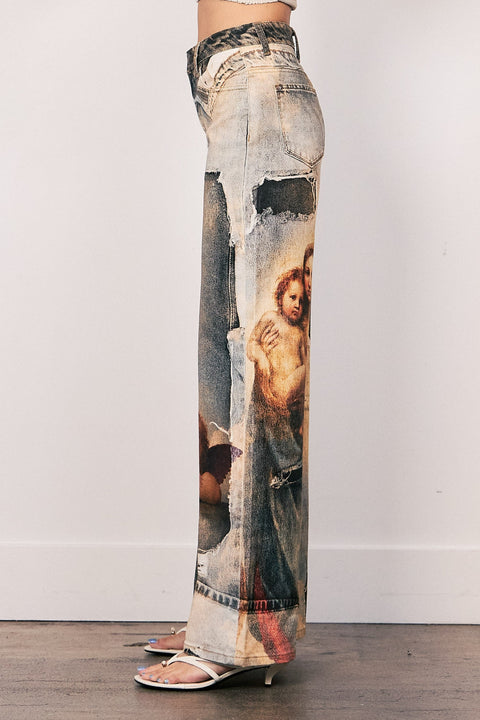 Angel Printed Denim Pants