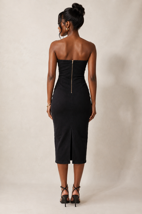 Gold Acc Tube Midi Denim Dress