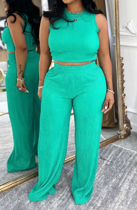 Wrinkle Texture Crop Top & Pants Set