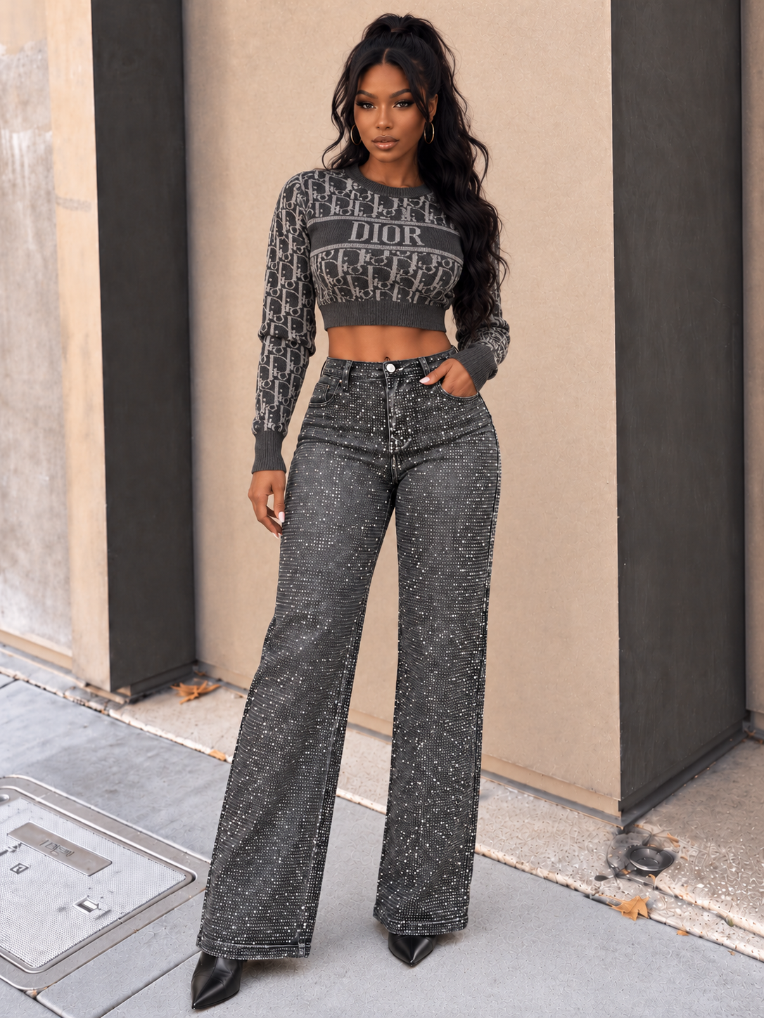 All Rhinestone Denim Jeans