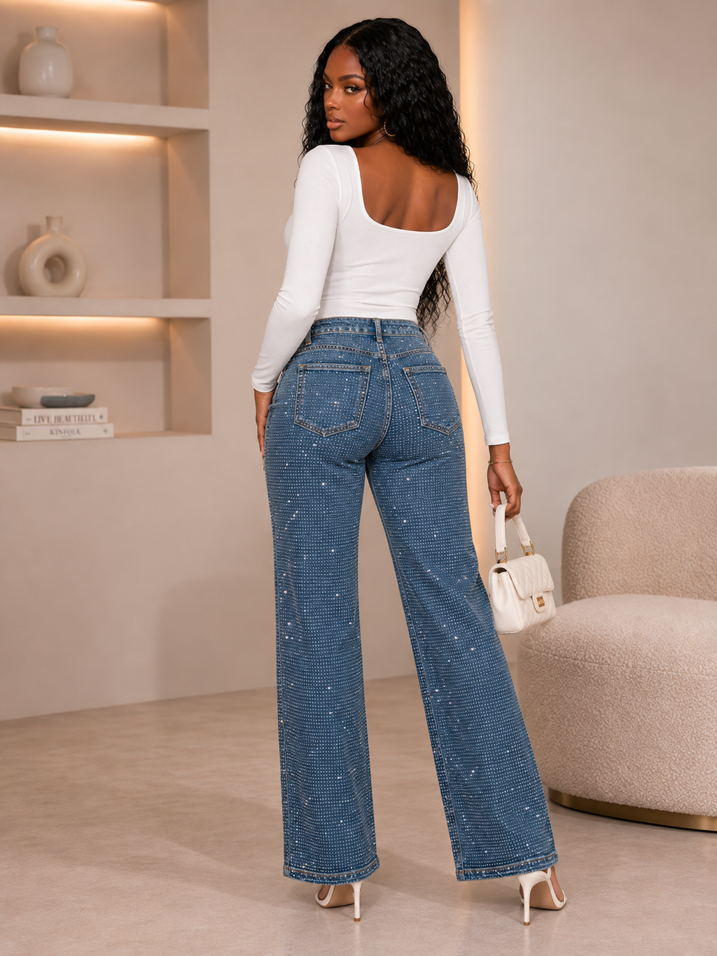 All Rhinestone Denim Jeans