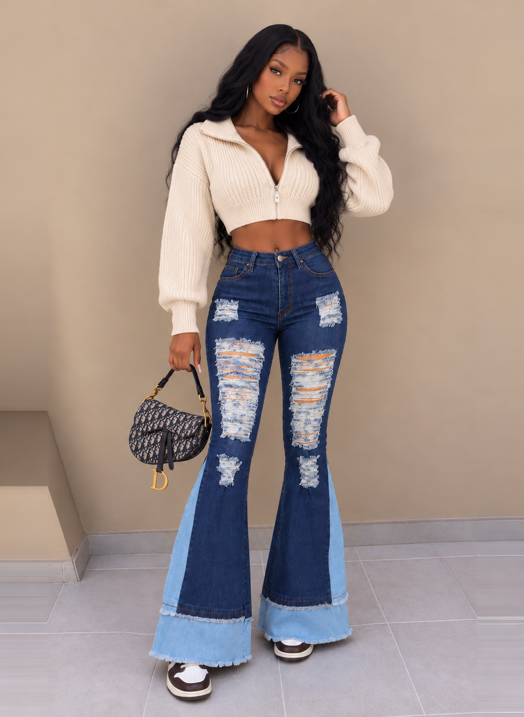 Distressed 2-Tone Jeans