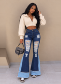 Distressed 2-Tone Jeans